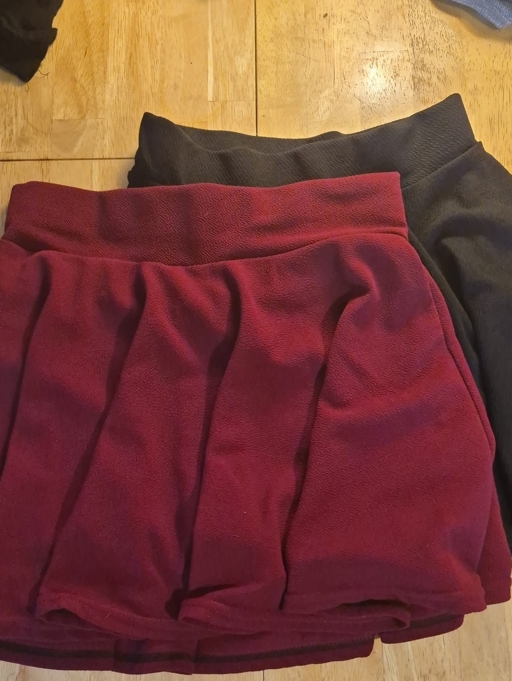 Women’s Pleated Mini Skirts (2 Skirts) - Burgundy and Black